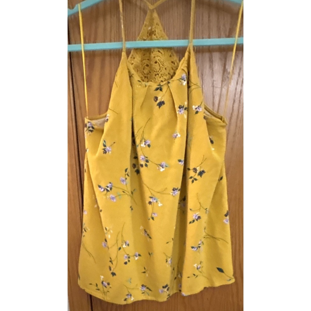 Francesca's Yellow Floral Lace Halter Sleeveless Camisole Tank Top Women Regular